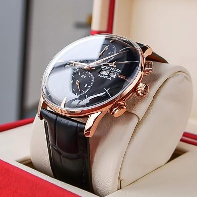 REEF TIGER Luxury Dress Watch Genuine Leather Strap Rose Gold Automatic Watches for Men RGA1699