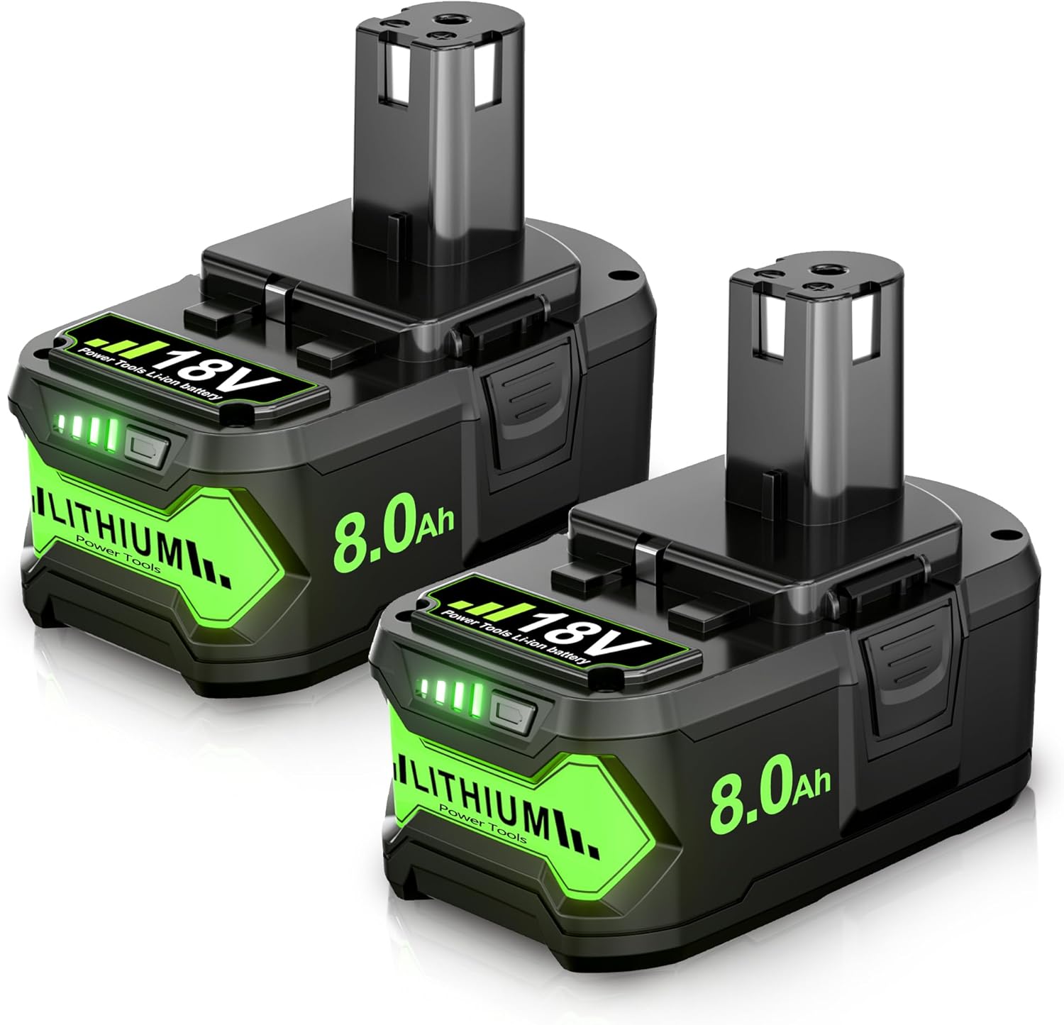 2Packs Upgraded 8.0Ah Replacement for Ryobi 18V Battery Compatible with Ryobi 18 Volt Battery Li-ion ONE+ Plus P102 P103 P104 P105 P106 P108 P107 P109 PBP002 PBP003 PBP004 PBP005 RB18L50 BPL1820 Tools