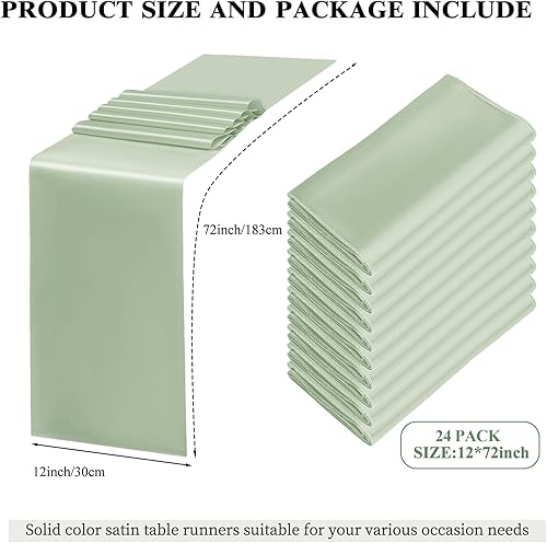 Miniatura 2 de Paquete de 24 caminos de mesa verde salvia de 12 x 72 pulgadas, camino de mesa verde salvia para centros de mesa para centros de mesa para fiestas,