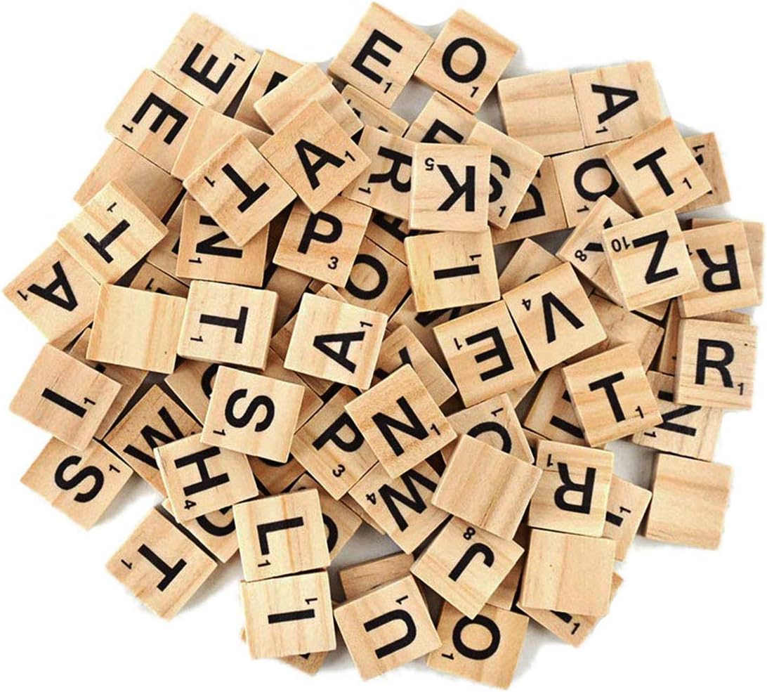100Pcs Wooden Alphabet Tiles Scrabble Replacement Letters for Board Games, Wedding Frame and Wall Art