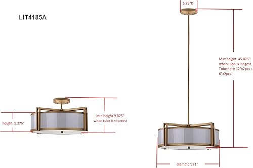 Miniatura 3 de SAFAVIEH Lighting Collection Orb Antique Gold - Lámpara colgante de tambor de techo ajustable de 21 pulgadas de diámetro (bombillas LED incluidas)
