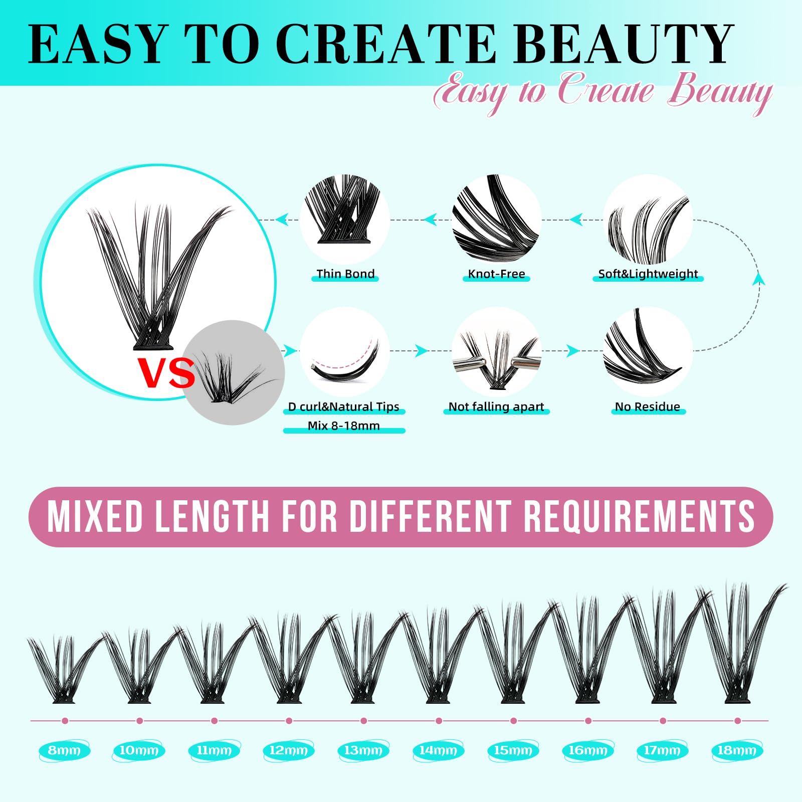 Lash Extension Kit 200pcs Individual Lash Clusters Kit 40D Eyelash Extension Diy D Curl Cluster Lashes Kit with Cluster Lashes Wispy,Waterproof Lash Bond and Seal,Eyelash Extension Tweezers - Image 3