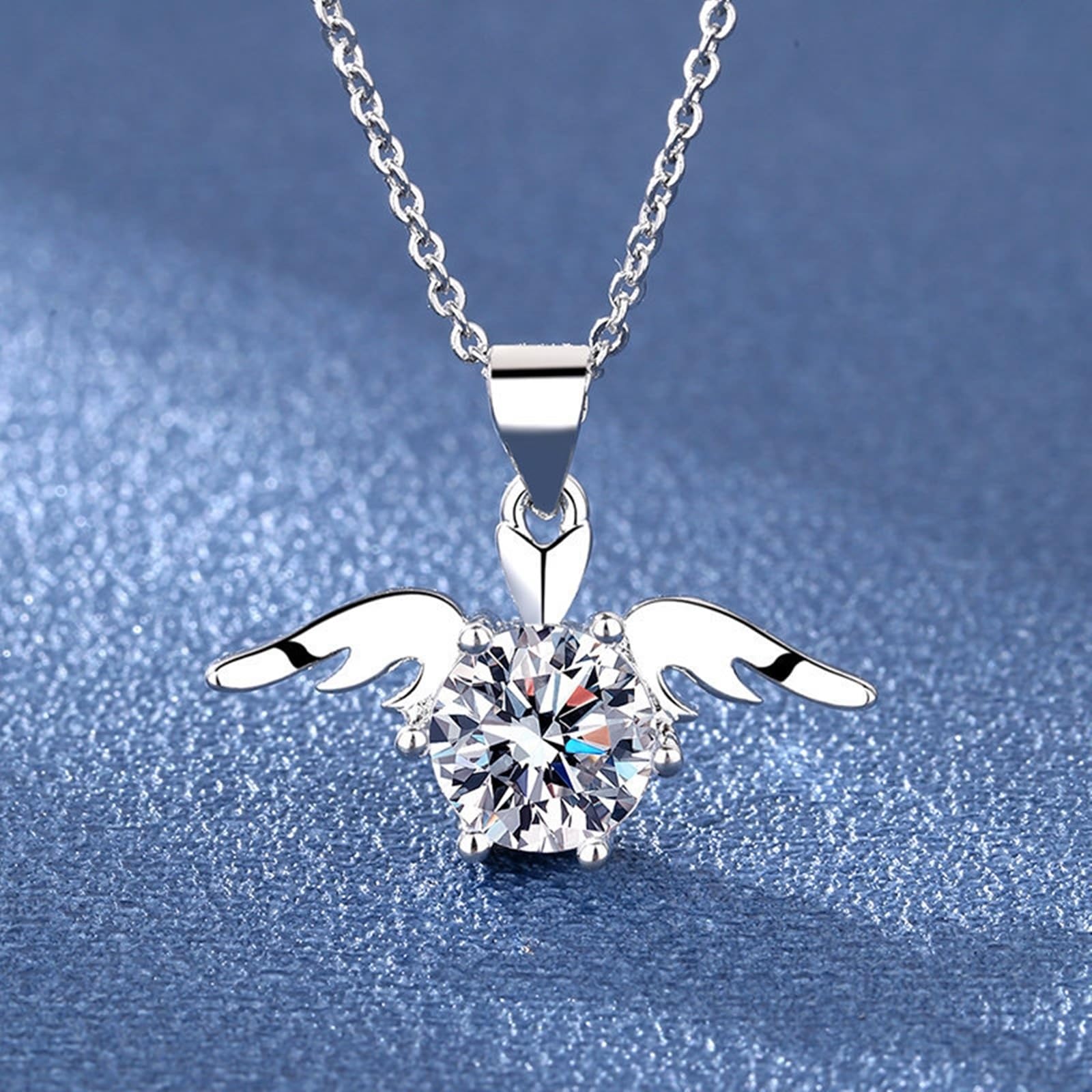 Białe złoto 14K Au585 łańcuszek damski, laboratoryjnie stworzony diament skrzydła anioła, damski naszyjnik, prezent, złoty 585 łańcuszek damski, prawdziwa biżuteria, 45 + 5 cm