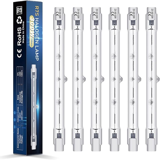 [6 Pack] Dimmable R7s Halogen Bulb 118mm, BROTOU 300W 230V 4480LM 2800K Warm White J-Type Linear Light Bulb for Floodlight, Security Light, Landscape Light and Work Light