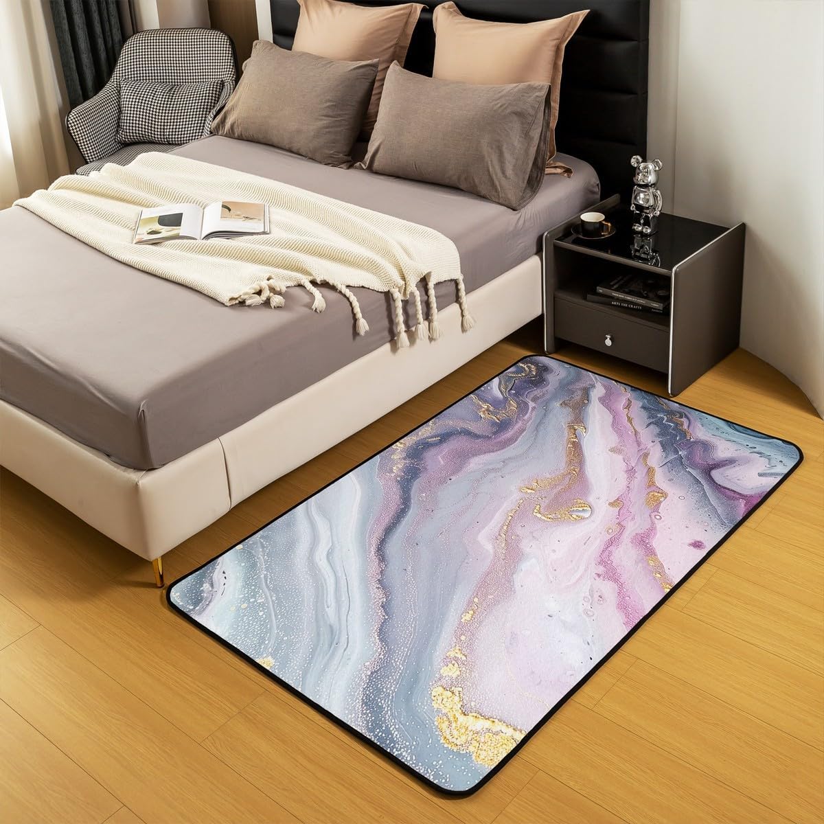 Erosebridal Marble Rug 5x7, Abstract Area Rugs Marble Texture Abstract Art Carpet for Boys Girls, Purple Grey Gold Non Slip Indoor Floor Mat for Bedroom