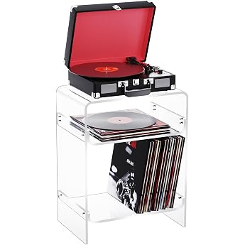 Acrylic Record Player Stand Side Table with Shelf Clear Turntable Cabinet Transparent Bedside Table Transparent 30 x 45 x 58 cm