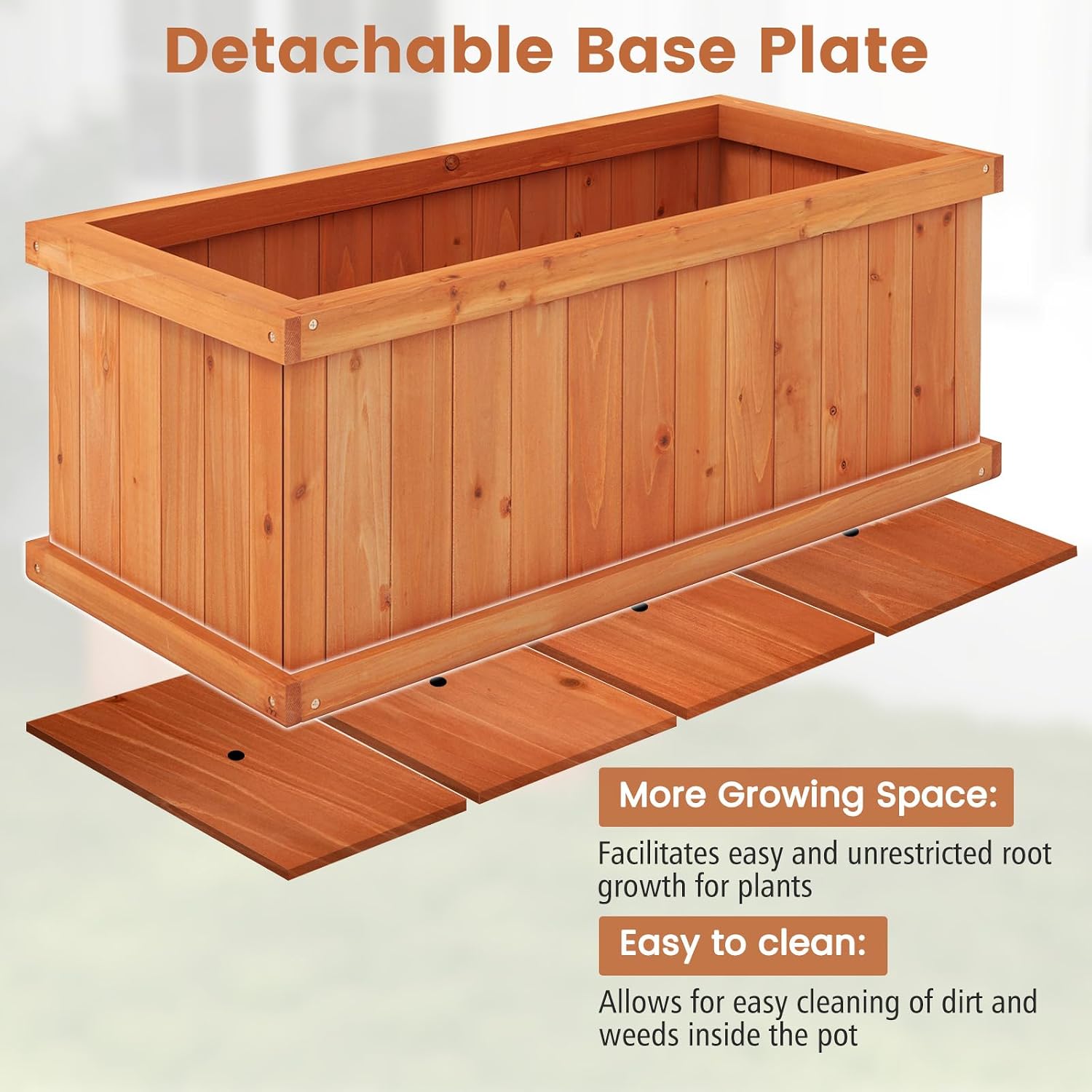 S AFSTAR Raised Garden Bed, 31” X 14” X 12” Fir Wood Rectangle Planter Box W/4 Drainage Holes & Detachable Base Plate, Raised Bed Planter Kit Box, Indoor & Outdoor Container for Patio Backyard