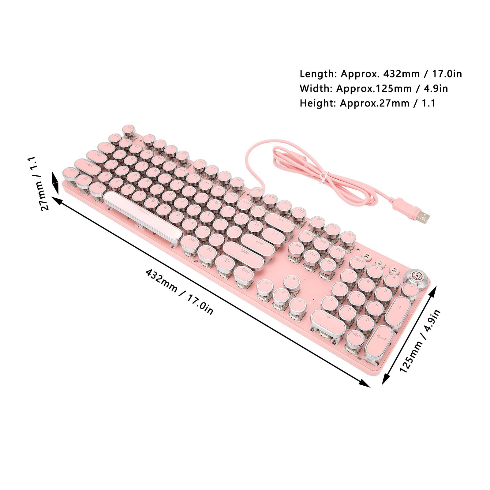ASHATA Clavier Mécanique de Jeu, Style Machine à écrire Punk Rétro, Clavier de Jeu Filaire 104 Touches, 9 Modes D'éclairage, pour Ordinateur de Bureau Portable PC(902-7 Punk Rose)