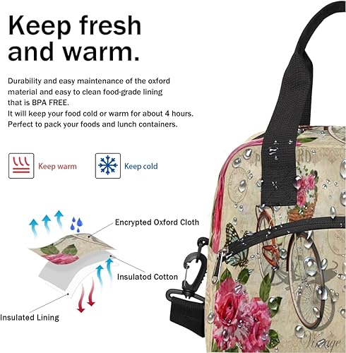 Miniatura 4 de Bike Rose Lunch Bag Women Lunch Box for Women Adult Men Reusable Cute Lunch Box Tote Cooler Bags Insulated Portable Lunch Containers for Work,