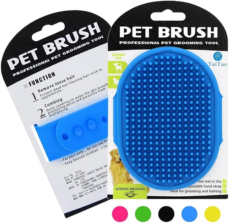 Silicone Pet Grooming Brush for Dogs & Cats – Soft Bath Brush, Gentle Deshedding & Massage Tool, Adjustable Hand Strap, Use Wet or Dry for Short & Long Hair Pets (Blue)
