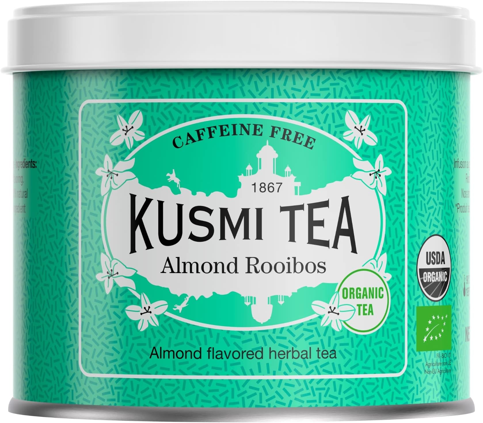 Kusmi Tea Almond Rooibos - 3.5 Loose Tea Tin - Organic Blend of Rooibos & Almond Flavor - Caffeine Free