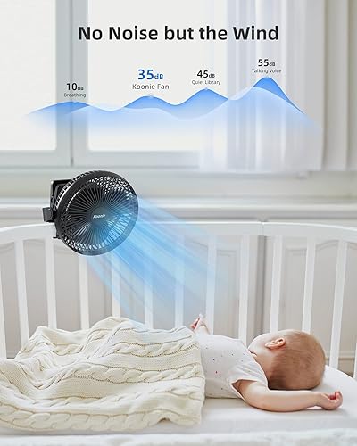 Miniatura 4 de Koonie-Ventilador de clip, 10,000 mAh, recargable, 8 pulg, USB, 4 velocidades, fuerte flujo de aire, abrazadera, p/carrito de Negro,Azul,Negro