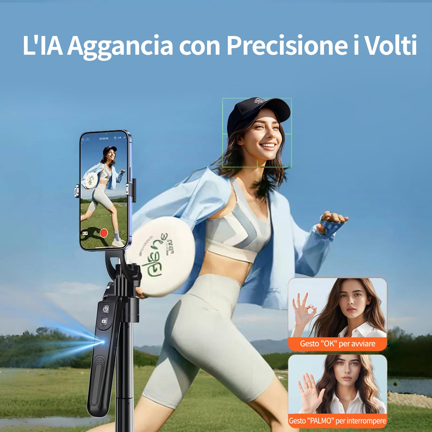 yAyusi Automatico Volto Rilevamento Treppiede con Luce, Senza App, 360° Rotazione 180cm Treppiede per Telefono con Sensore di Movimento, Supporto per Telefono con Doppie Luci per Vlog/Video/Stream
