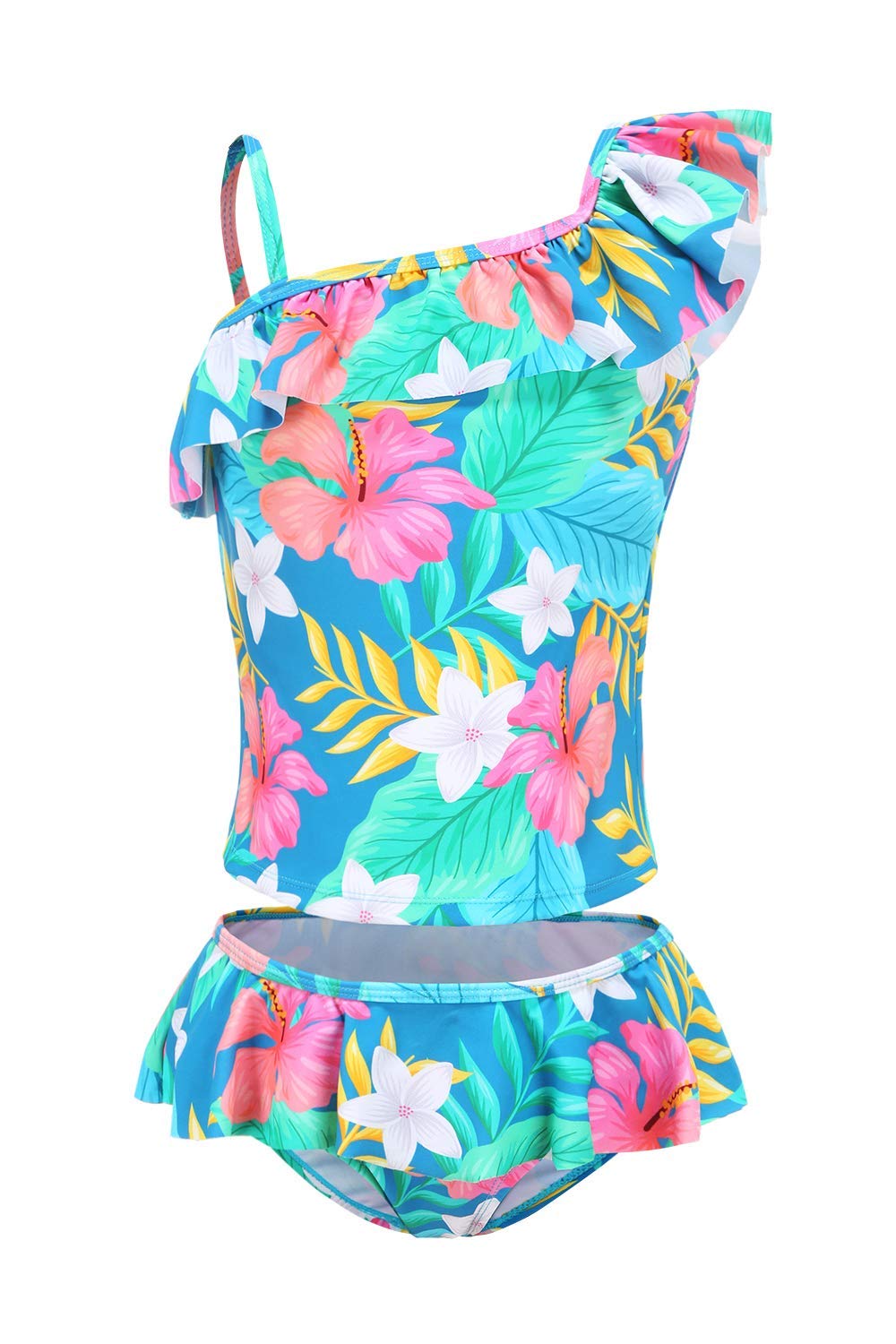 Girls Two Piece Tankini Swimsuits Hawaiian Ruffle Bathing Suit Summer Beach Swimwear Set