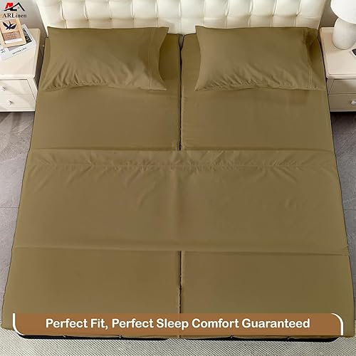 Miniatura 5 de ARlinen Juego de sábanas divididas tamaño Queen para camas ajustables, juego de ropa de cama de 5 piezas, 100% algodón, color gris topo, bolsillo