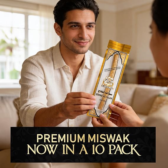 SEWAK AL-FALAH Miswak (Traditional Natural Toothbrush) - 10 Pack - Individually Vacuum Sealed for Long-Lasting Freshness Traditional Oral Care for Deep Cleaning, Whitening, and Plaque Defense