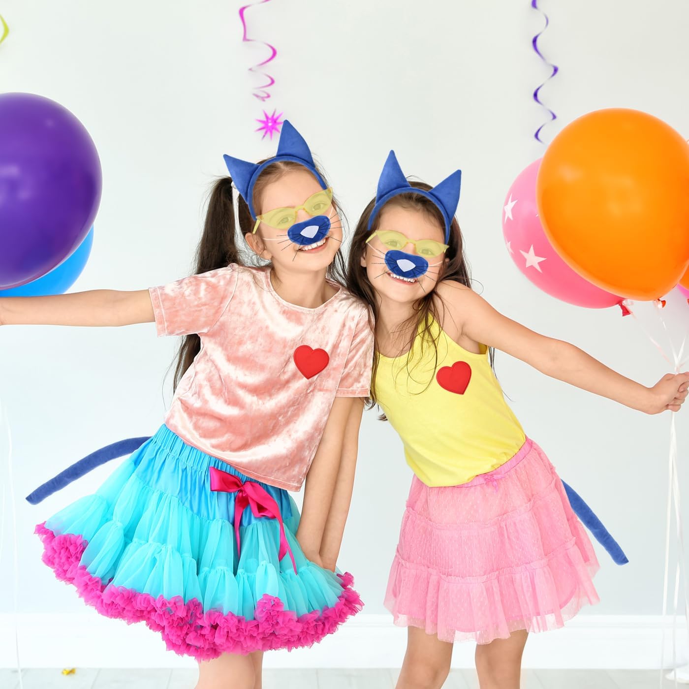 HODRME 5 Pieces Cat Ears and Tail Set-Blue Cat Headband Nose Tail Glasses Heart Patch Cosplay Party Halloween Costume Accessories for Kids and Adults - Image 6