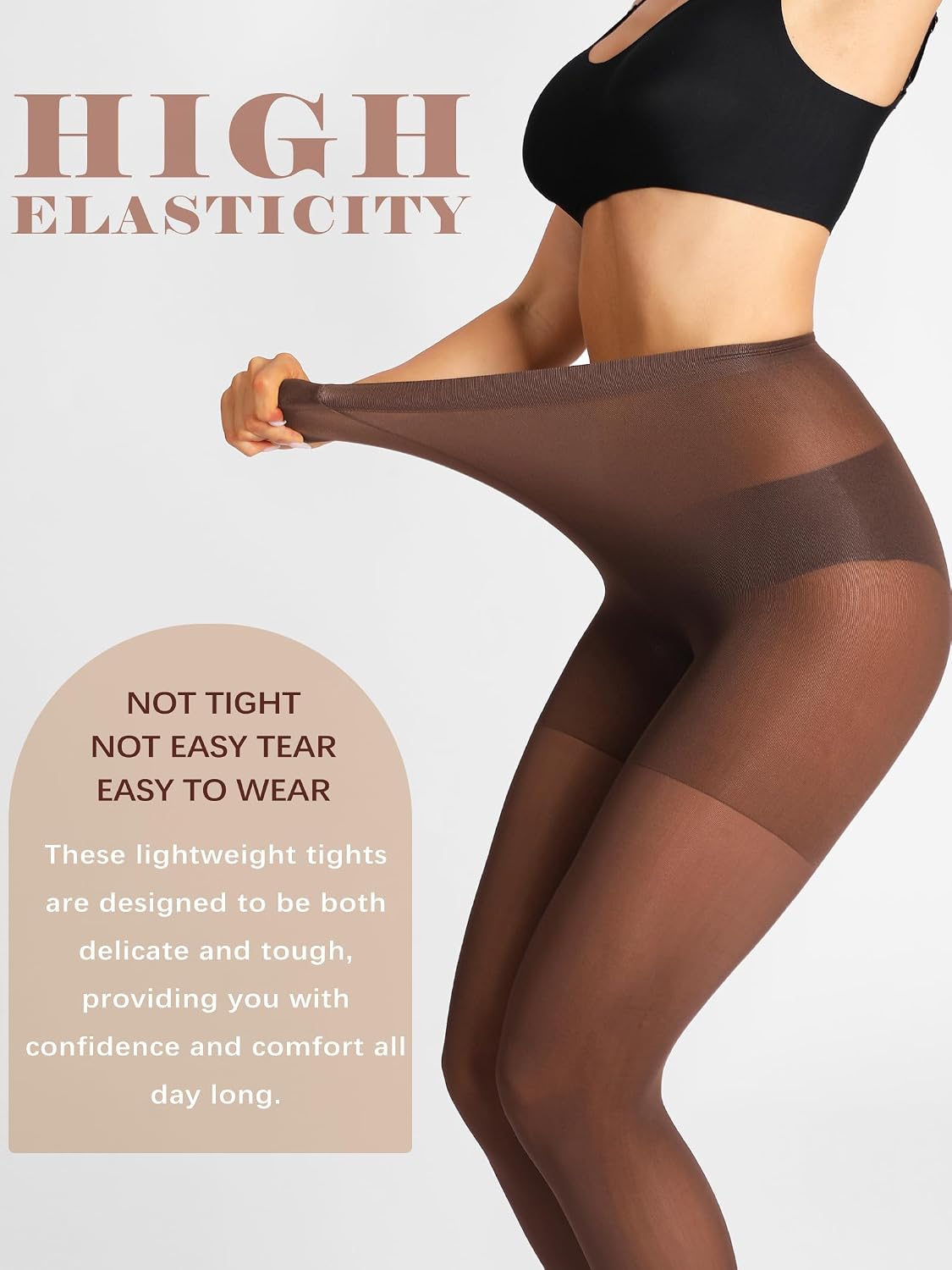 Extremely Durable Sheer Black Tights for Women Ultra Strong Control Top Pantyhose with Reinforced Toes