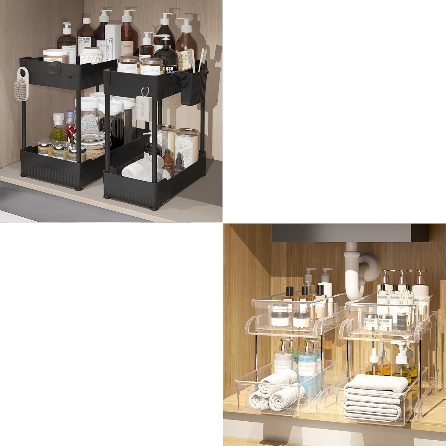 Bathroom Organizers and Storage, Under Sink Organizers and Storage Black, 2 Pack Bathroom Organizer