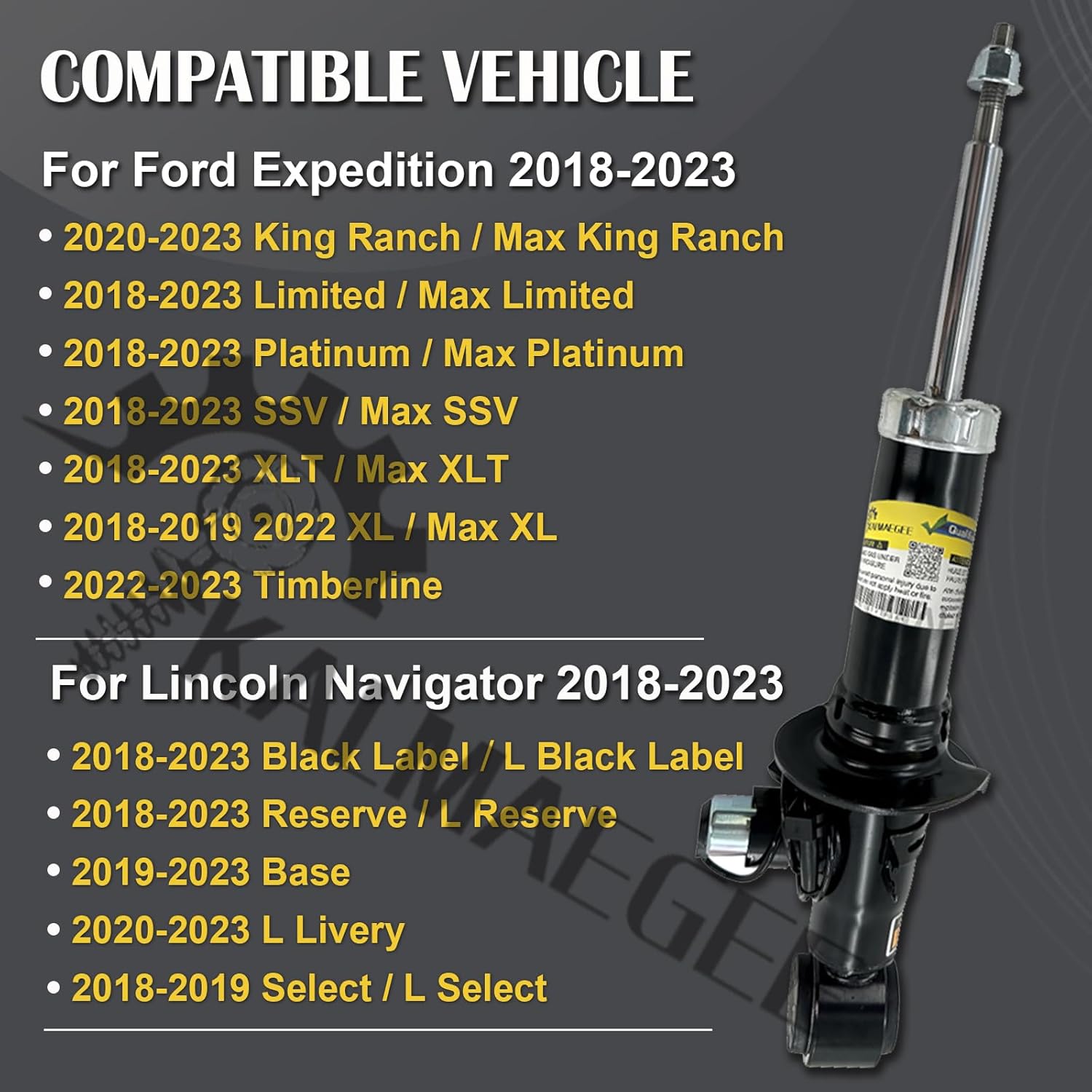 Pair Rear Shock Absorbers w/CCD for Lincoln Navigator, for Ford Expedition 2018-2023