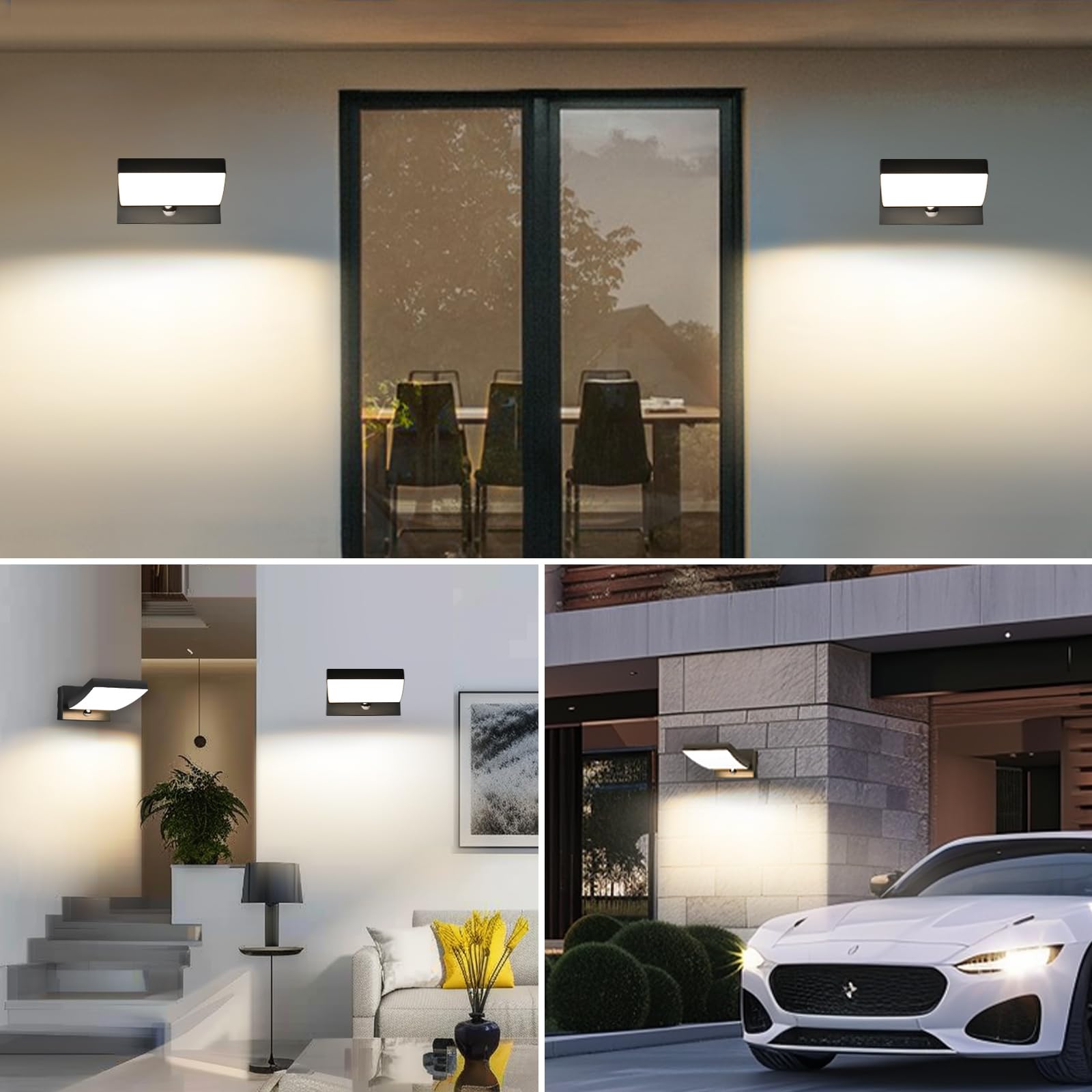 GeyouLux 24W LED Außenlampe mit Bewegungsmelder, IP65 Aussenleuchte mit Schwenkbar LED Panel, 3CCT Wandleuchte Innen/Außen, 3000LM Aluminium Aussenlampe für Garage Terrasse, Schwarz