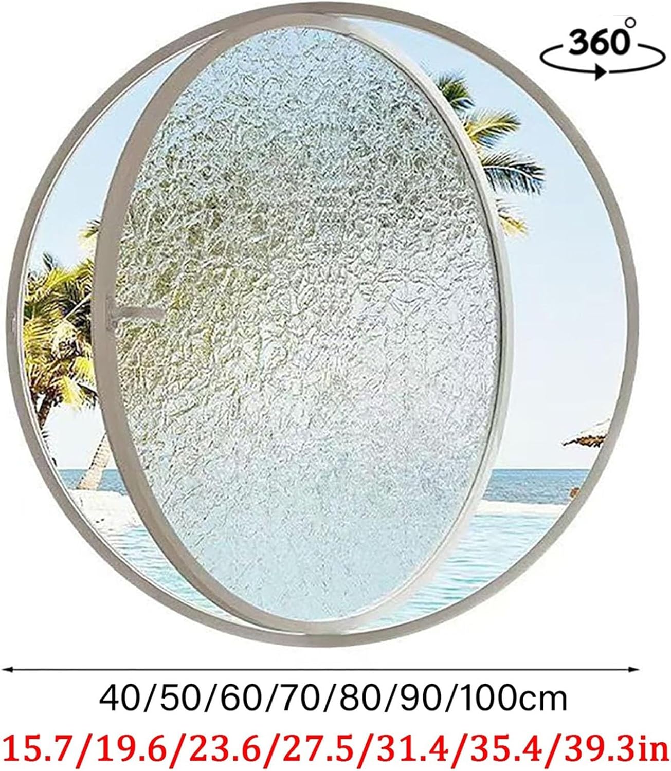 Flush Mount Shed Window, 360° Rotatable Round Tempered Glass Shed Window, Aluminum Ventilation Windows with Handles, for Bathroom, Bedroom, Living Room(White-B,90cm/35.4)