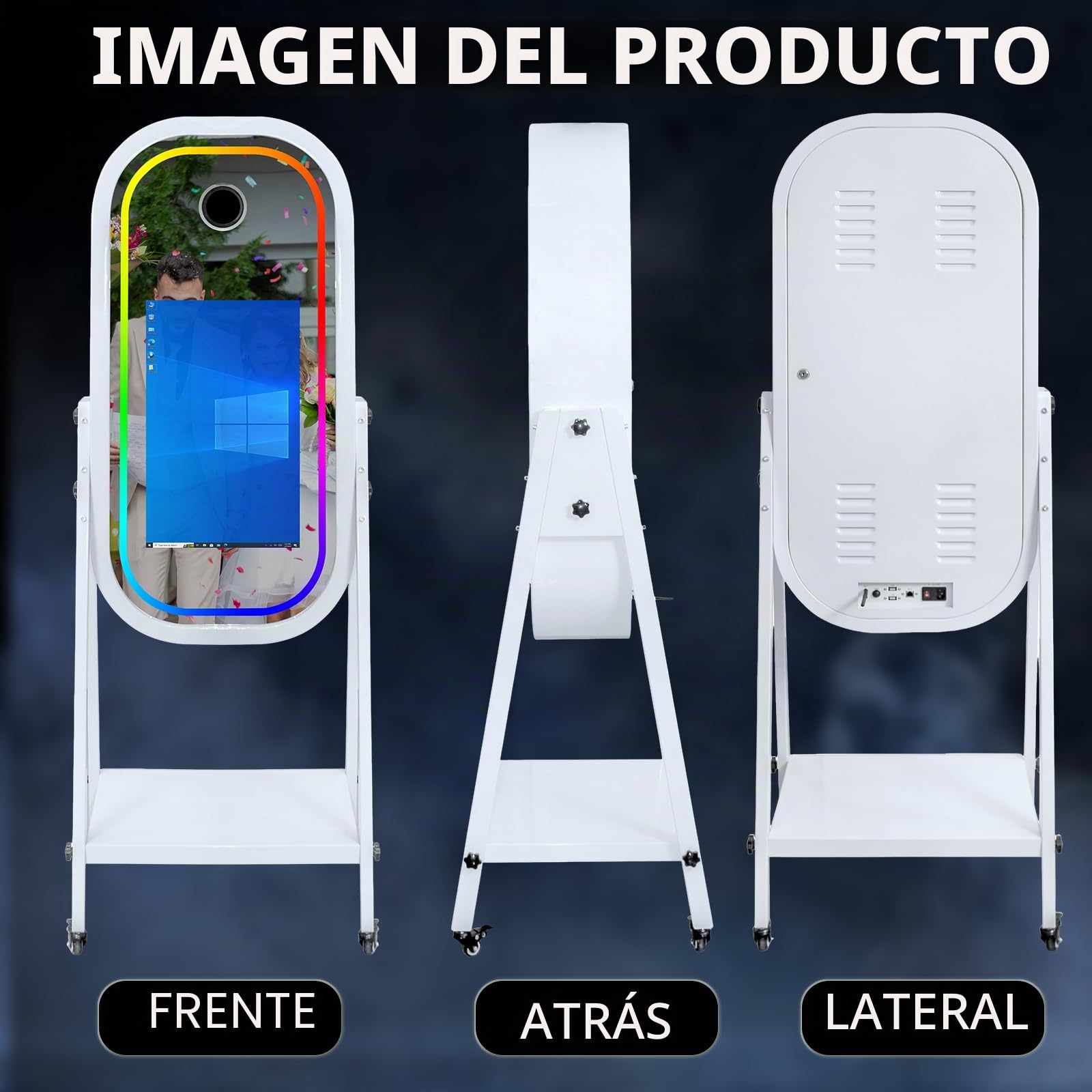 Máquina de fotomatón de espejo mágico con pantalla táctil de 21.5 pulgadas, máquina de fotomatón para selfie, luz RGB para eventos, alquiler de bodas, fiestas (Máquina + cámara + mini impresora)