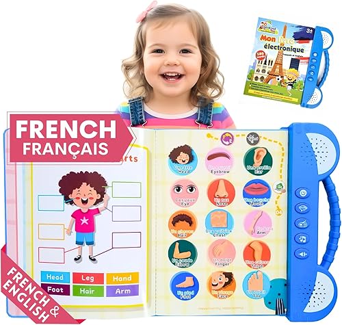 ZeenKind French English Talking Learning Book for Kids 2 3 4 5 6 Years Old, Learn French Interactive Audio Sound Books for Toddlers, Francais