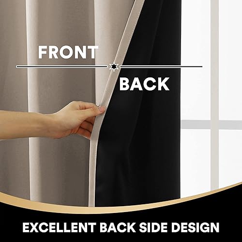 Miniatura 6 de PrinceDeco Cortinas 100% opacas de 96 pulgadas de largo, completamente opacas, tratamiento de ventana, cortinas forradas con aislamiento térmico con