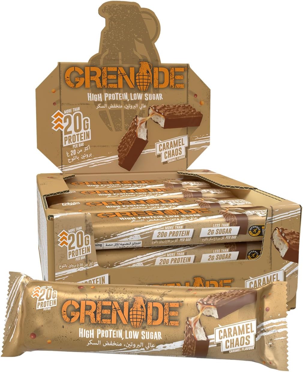 Grenade High Protein, Low Sugar Bar - Caramel Chaos, 12 x 60 g