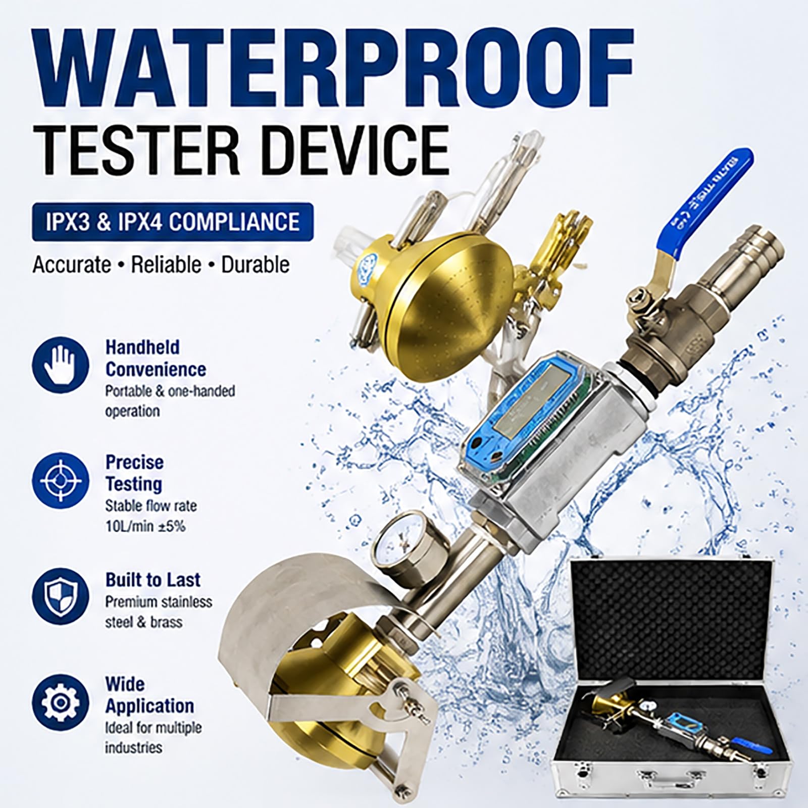 Dispositivo de prueba impermeable de mano con medidor de flujo digital
