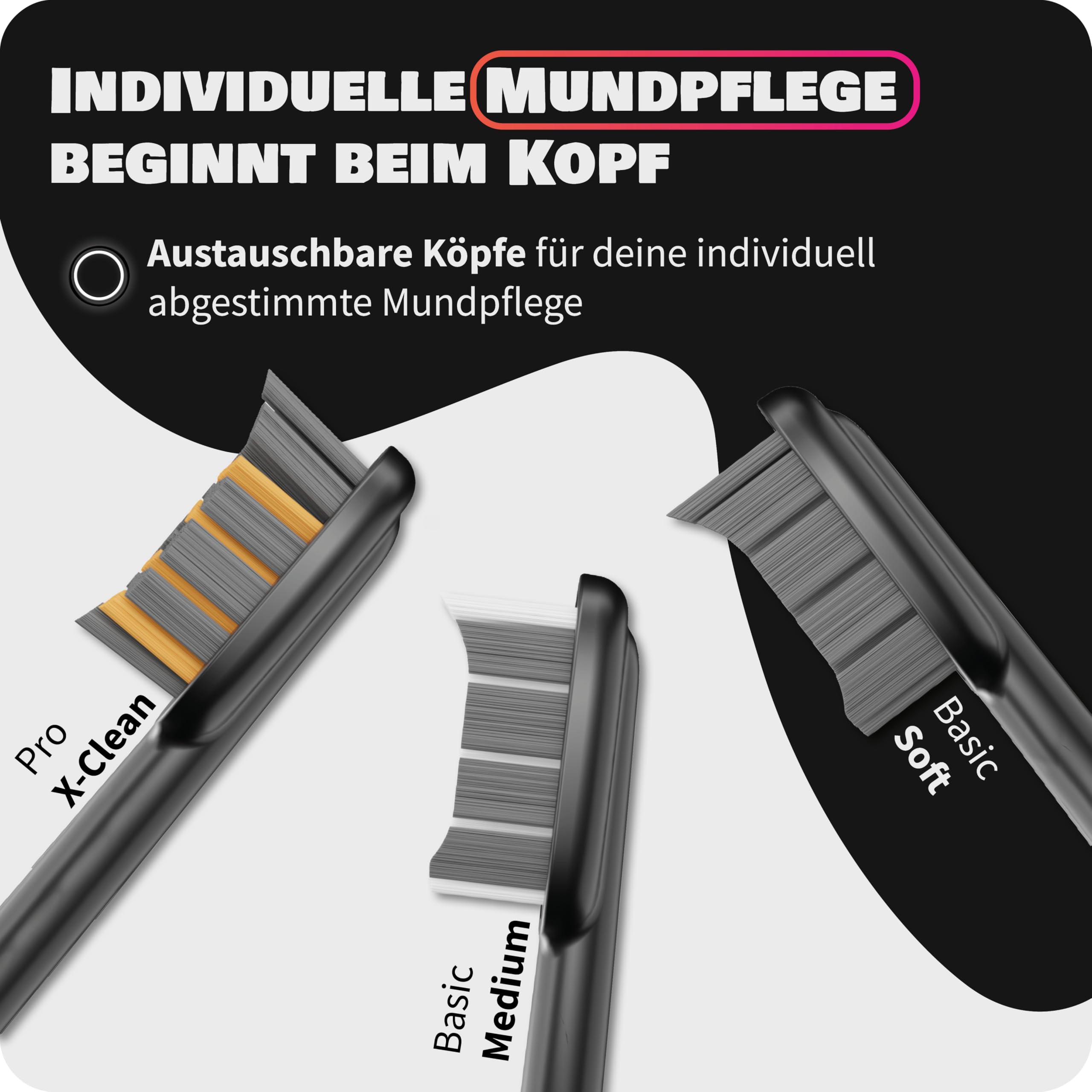 Zahnheld Bürstenkopf Pro X-Clean 9er-Set, Gero G2 & G3, Schwarz | Zahnbürstenköpfe, Aufsteckbürsten für Schallzahnbürste, elektrische Zahnbürste, Plaqueentfernung