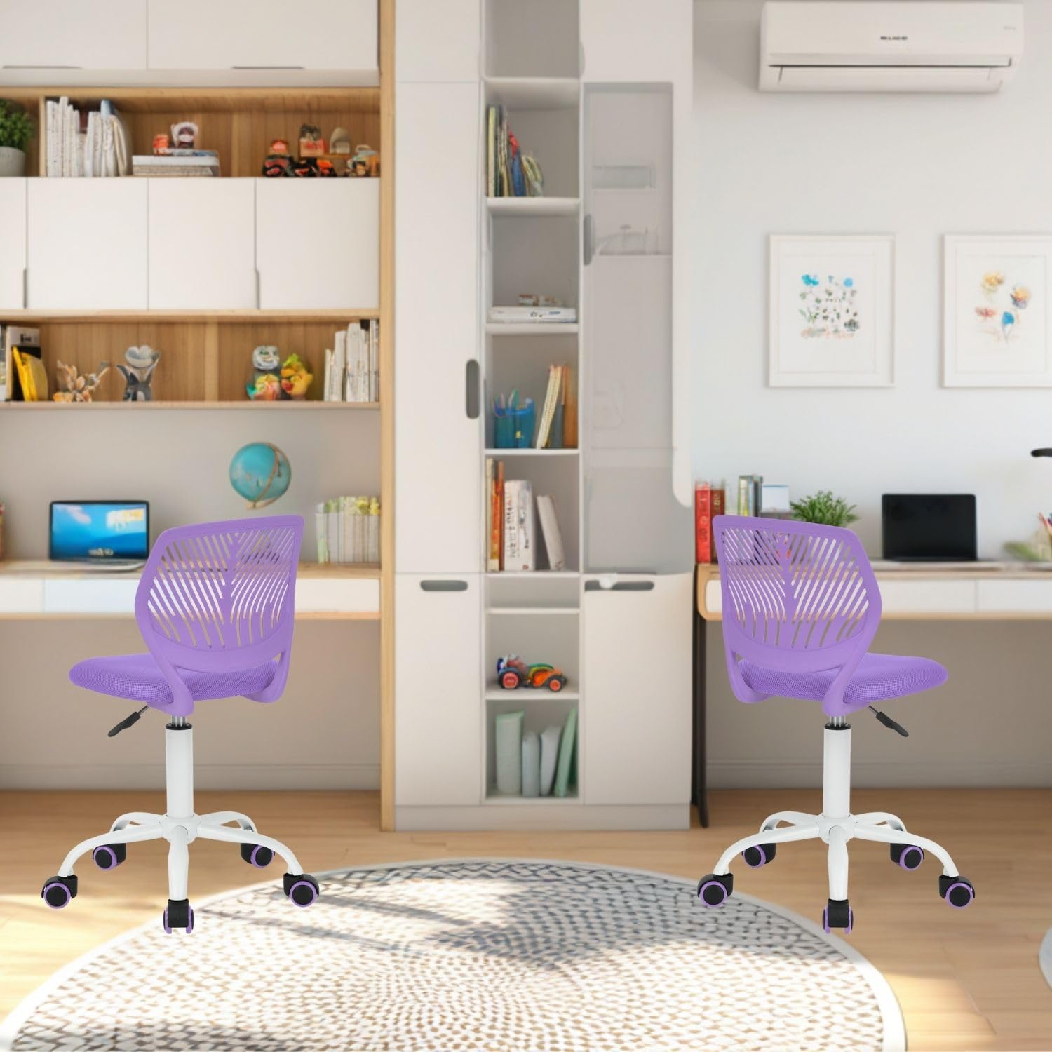 FurnitureR Sedia Compatta Ergonomica Per Bambini – Schienale In Rete Traspirante, Altezza Regolabile, Girevole 360°, Viola Morandi – Perfetta Per Scuola E Disegno
