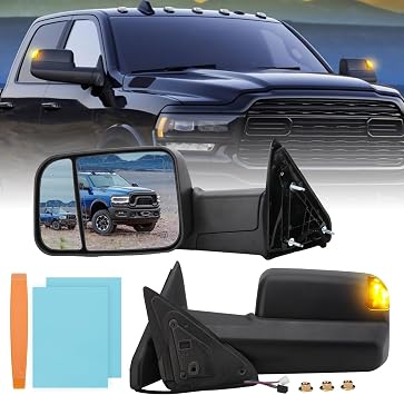 Passenger Side Mirror Compatible with 2009-2018 Dodge Ram 1500,2010-2018 Dodge Ram 2500 3500,Tow Mirrors with Power Glass Heated Turn Signal Light Puddle LampBlack