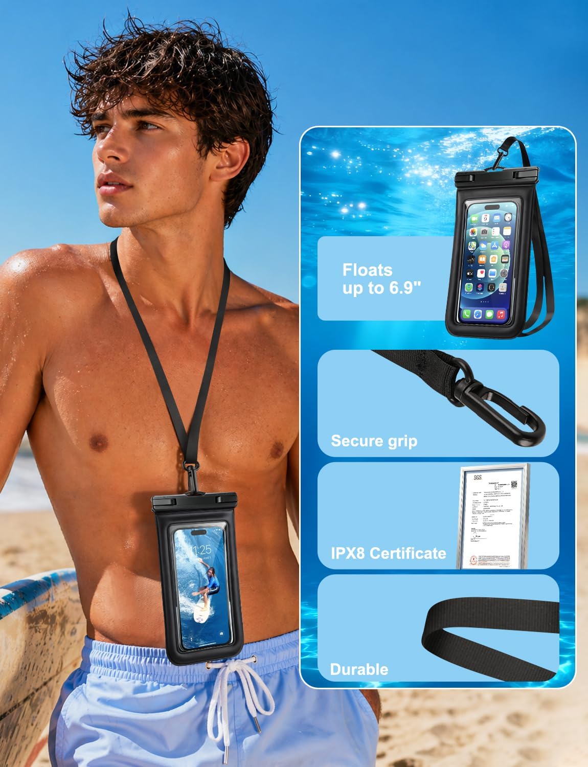 HAISSKY IP68 Floating Waterproof Phone Pouch [2 Pack] Water Proof Phone Case up to 6.9" for iPhone 17 16 15 14 13 Pro Max, Galaxy S25 S24 Ultra, Dry Bag with Lanyard for Beach Pool Swimming Cruise