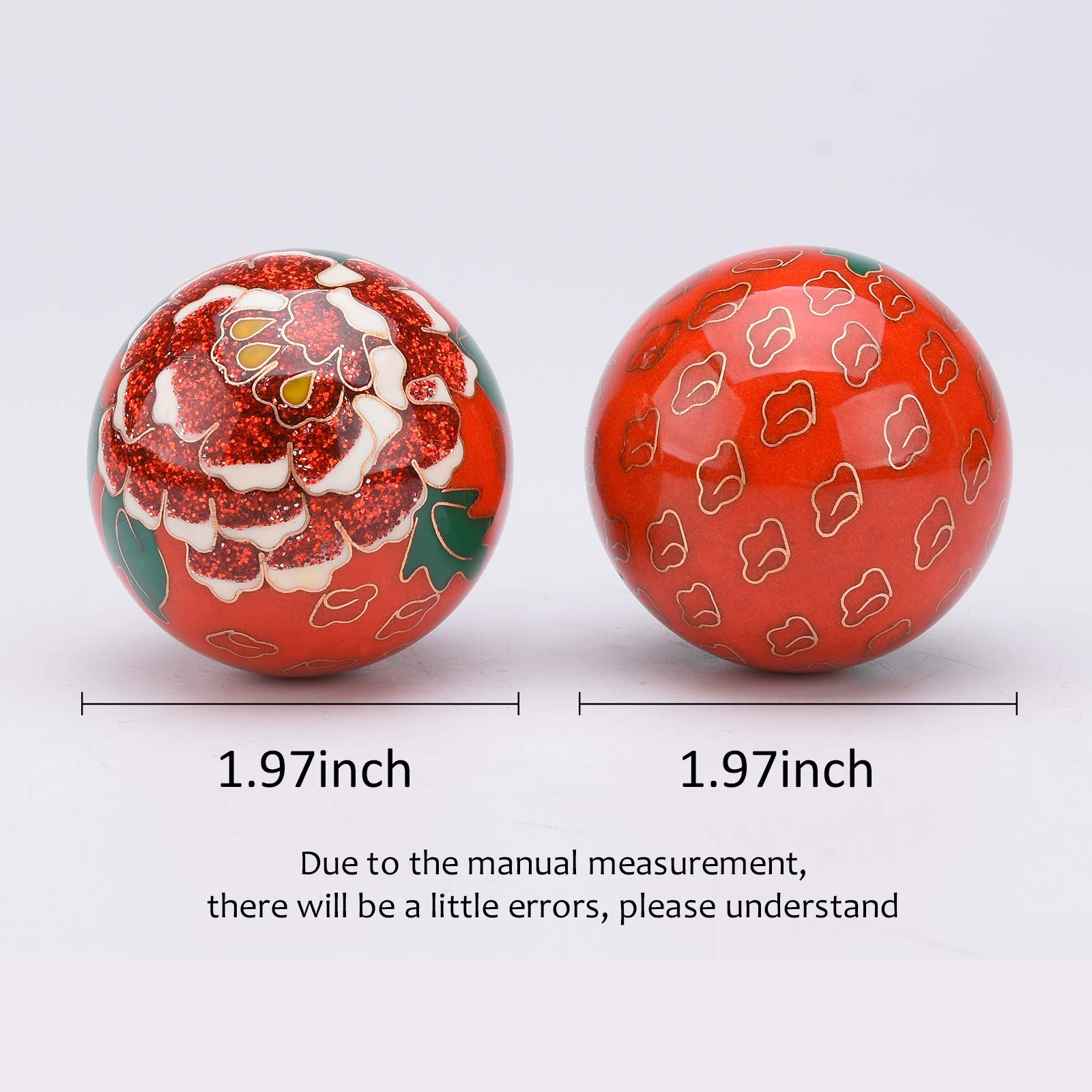 1.97 '' chino Baoding bolas de masaje ejercicio de mano bolas con caja rosa roja patrón bolas con campanillas regalo de padres TQZDBS71