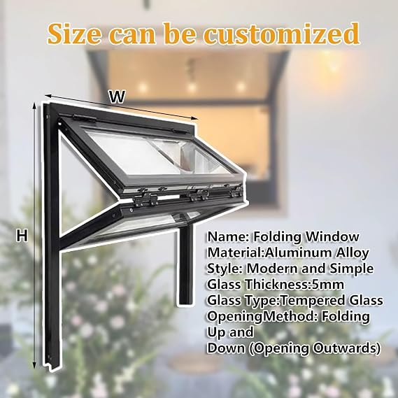 Upward Folding Serving Window, Concession Window, Aluminum Folding Windows, Sliding Concession Windows for Restaurant and Food Truck(W12xH20in/30x50cm)