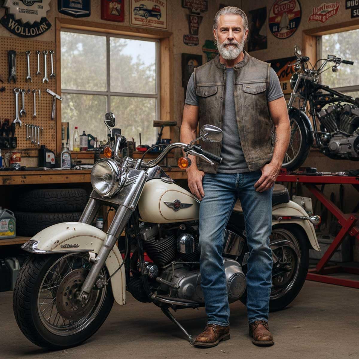 Milwaukee Leather MLM3513 Men's Premium Leather Club-Style Motorcycle Vest w/Snaps and Zipper Closure