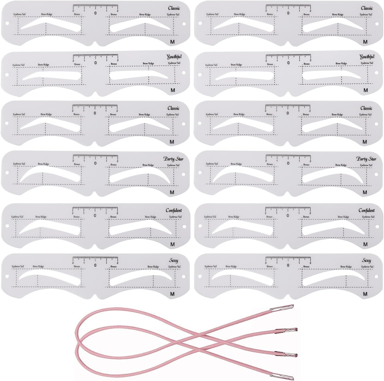 12 Pcs Reusable Eyebrow Stencil, Eyebrow Template with Elastic Band for Beginners (eyebrow distance 2.5cm)