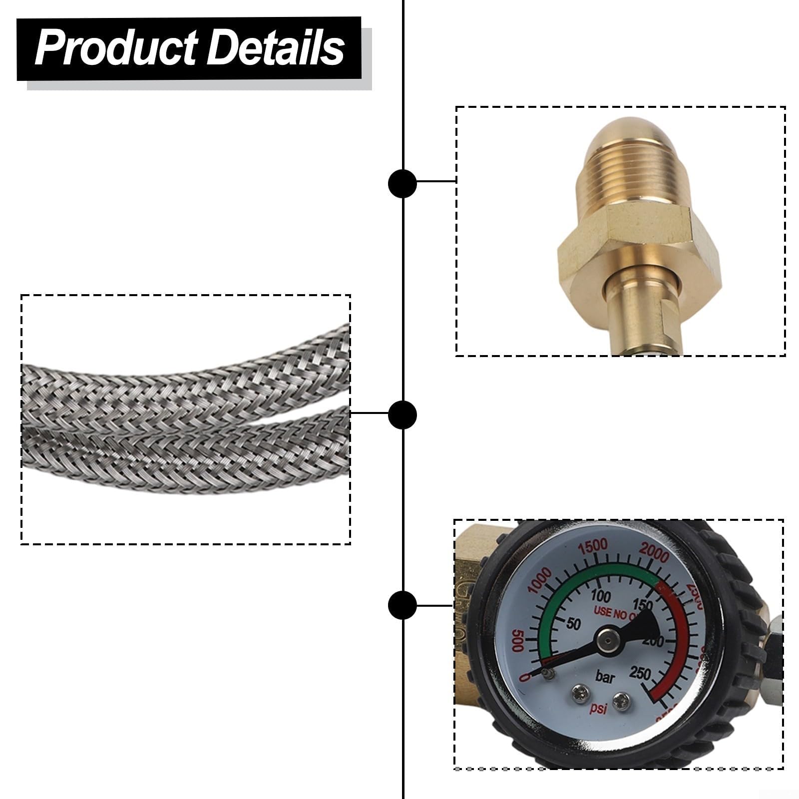 Manguera de recambio de cilindro de argón para BS 341 No 3 UK G 5/8 RH, adaptador de transferencia de acero inoxidable de alta presión para estación de llenado de línea trenzada de 90 cm
