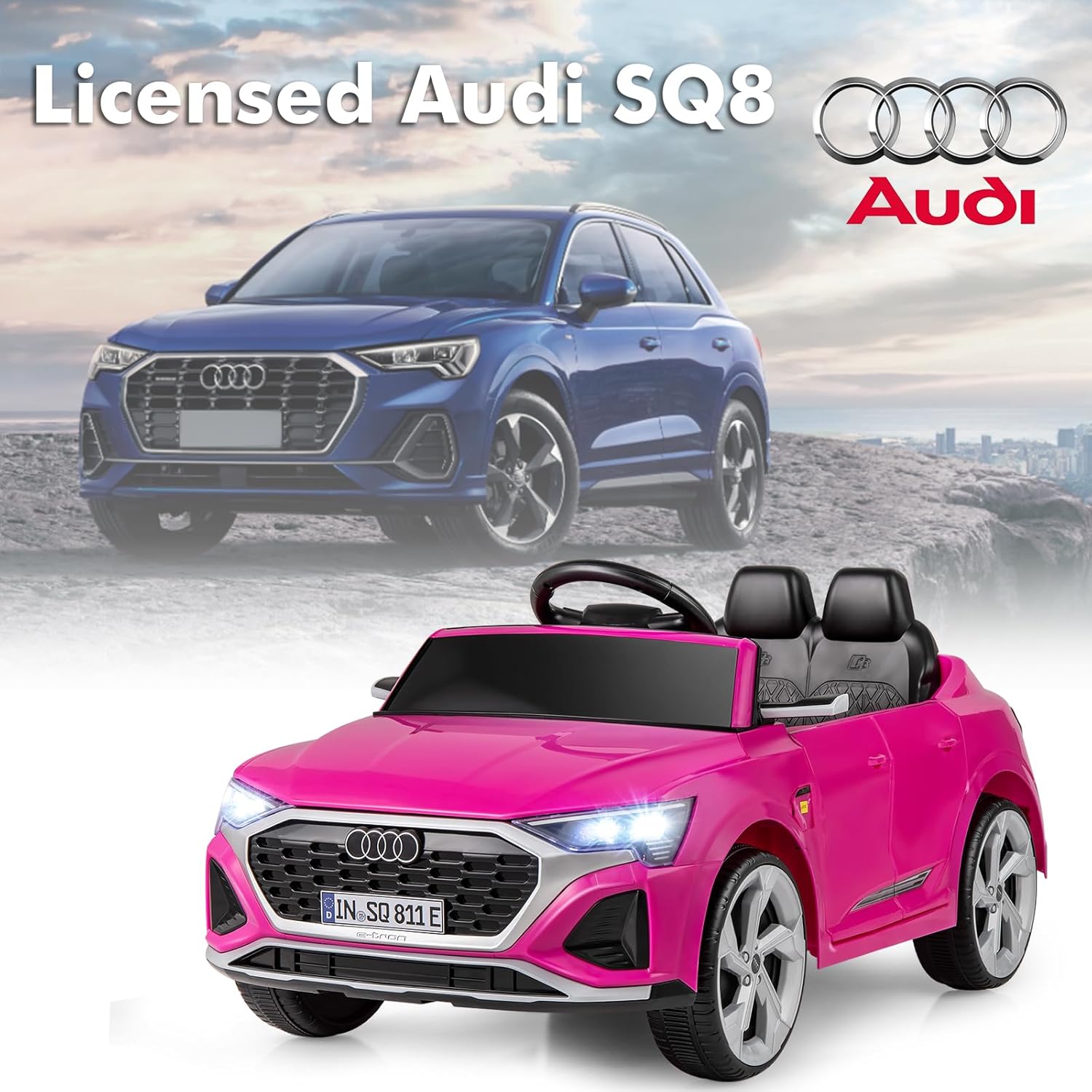 Licensed Audi SQ8 Ride on Car by INFANS, Battery Powered Electric Vehicle for with Remote Control, Adjustable Music, LED Lights, Suspension, Driving Toy Gift for Kids Toddler Age 3+ (Pink)