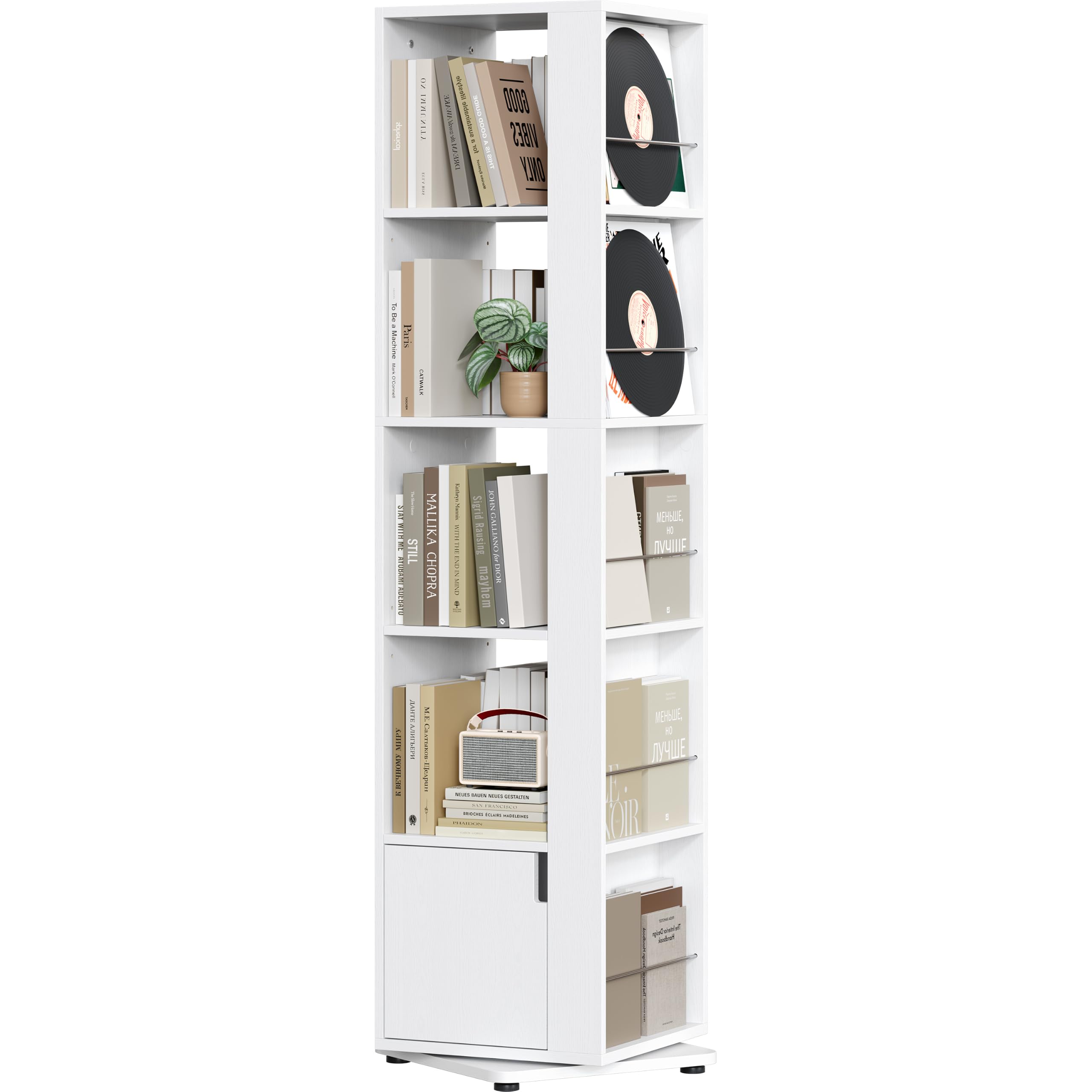 Yaheetech Libreria Girevole 360°, Scaffale Angolare a 5 Ripiani 42×42×169 cm, Libreria a Torre Grande Capacità con Ripiani Regolabili, Salvaspazio per Soggiorno, Camera da Letto, Studio (Bianco)