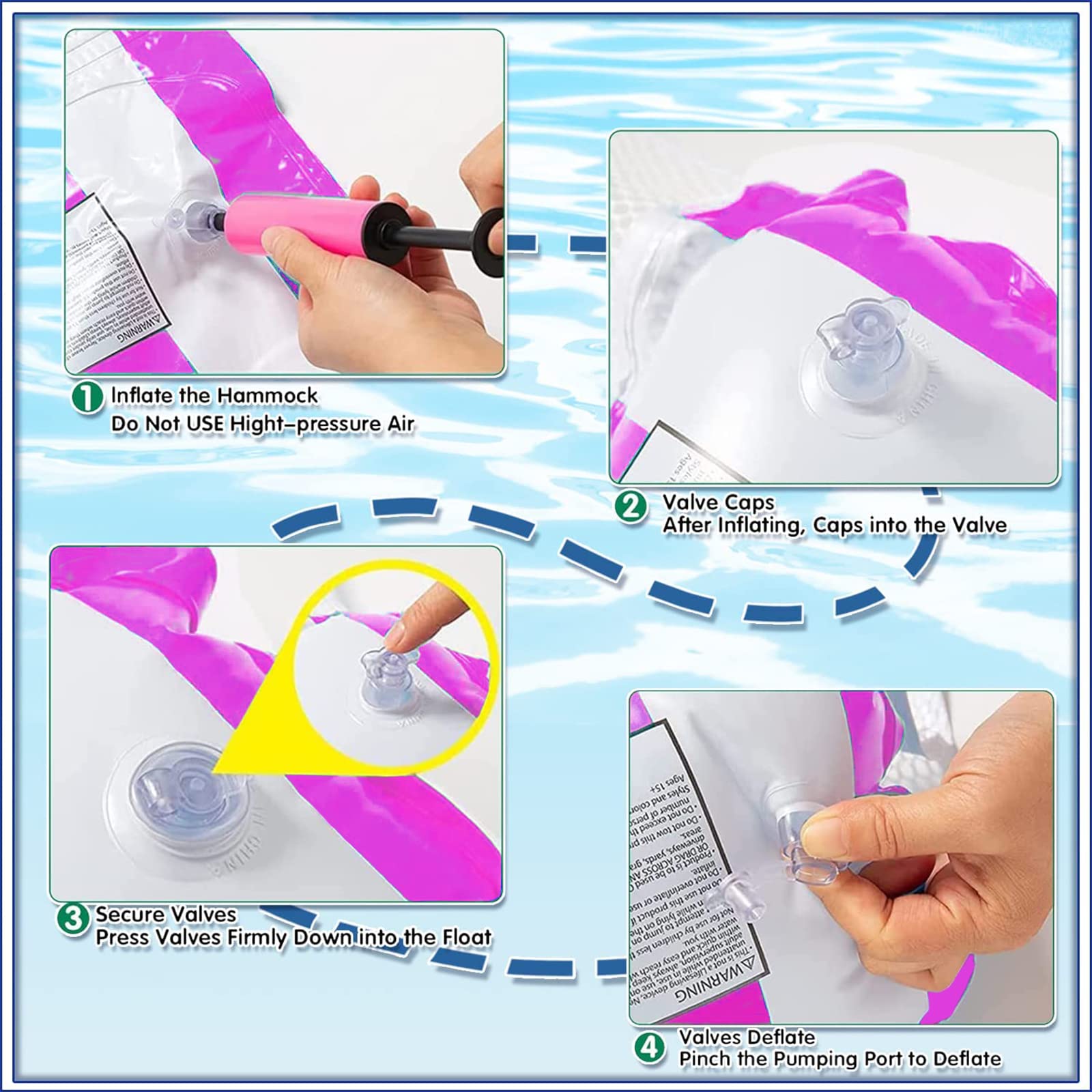 FINEVERNEK Amaca Gonfiabile, 2 Pezzi Amaca Galleggiante 4 in 1 Amaca di Acqua Materassino, Materassino Piscina Gonfiabile Acqua Lounge Lettino