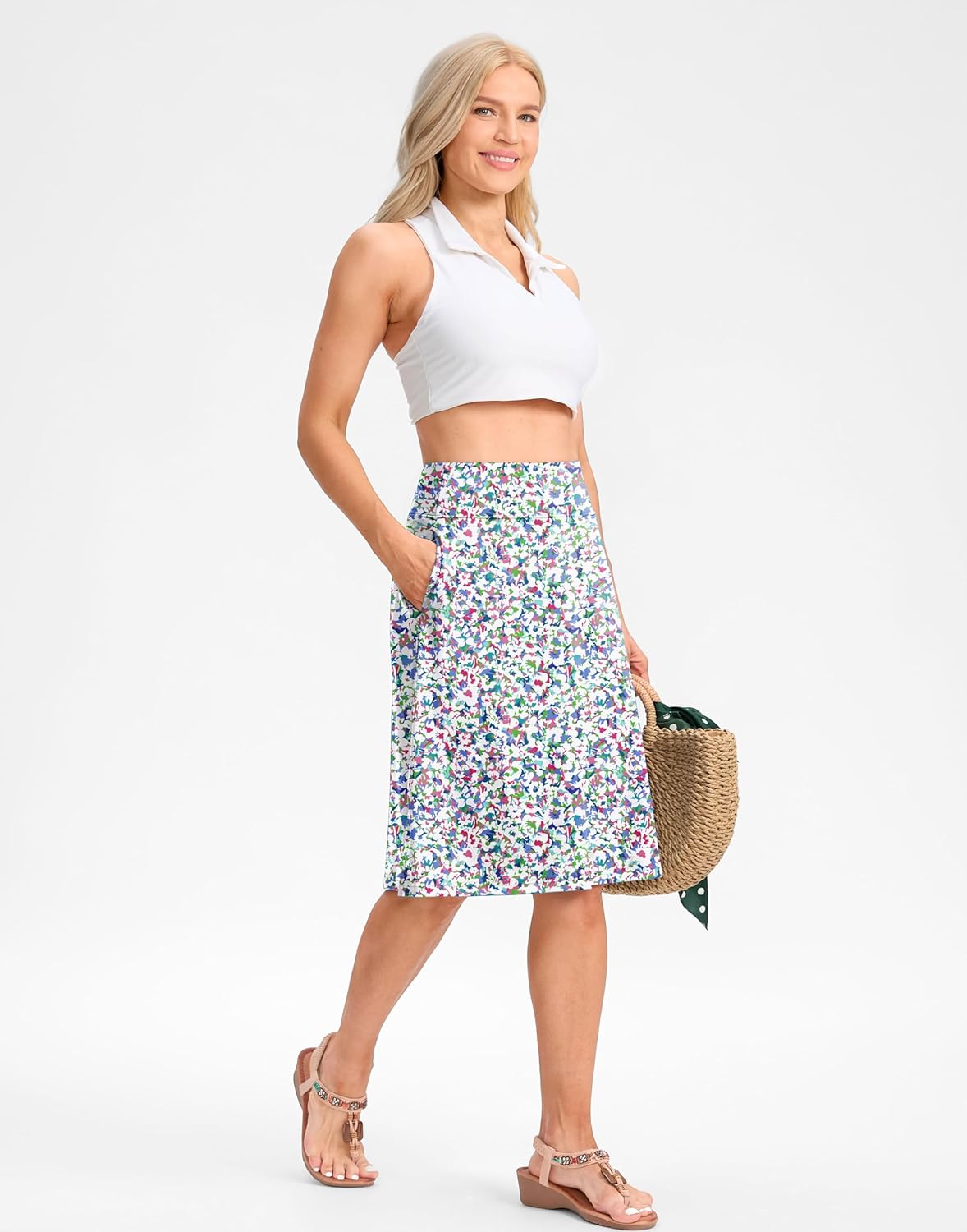 Viodia 25" Knee Length Long Skorts for Women with Pockets Dressy Casual Midi Skort Summer Travel Modest Skirts - Image 3