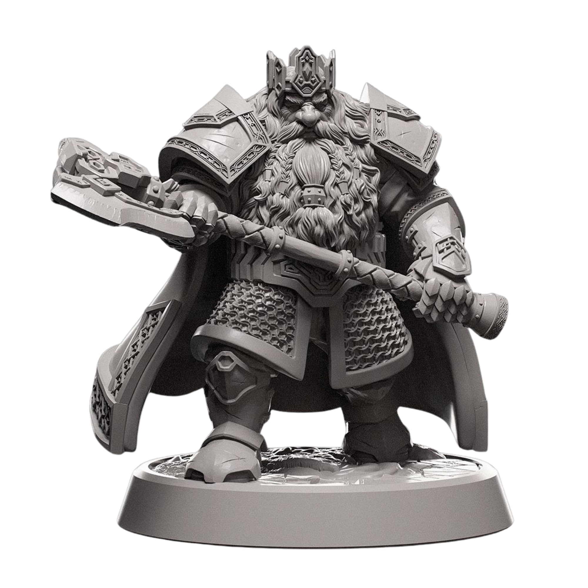 Dwarven King DnD TTRPG Miniature 32mm Dwarf D&D RPG Axe Fighter Warrior 3D Printed in 14K in ABS-like Resin - Unpainted