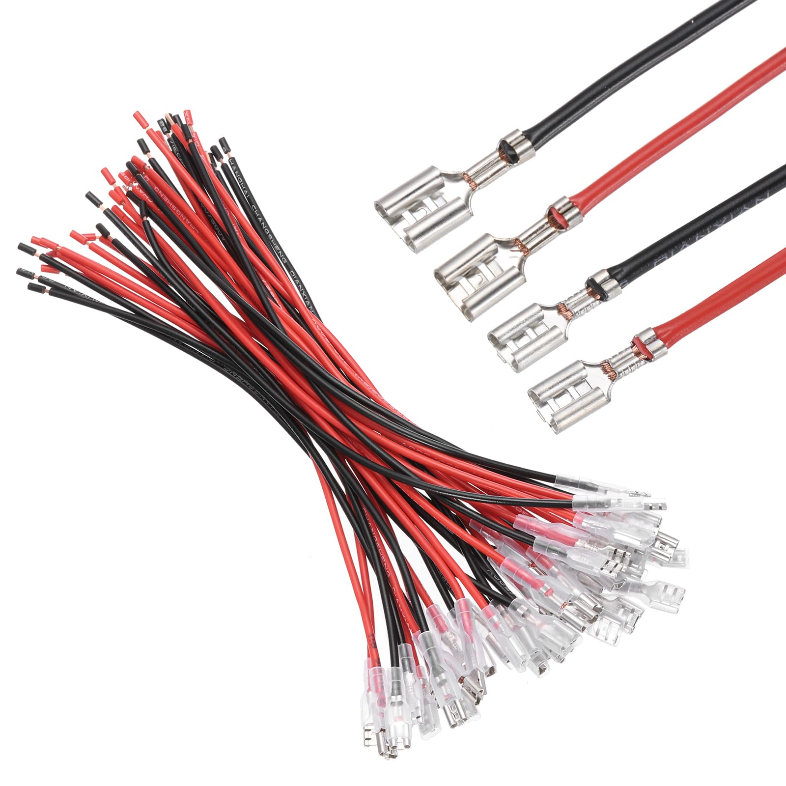 sourcing map 40Pcs Female Spade Crimp Terminal with Insulating Sleeve 4.8mm and 6.30mm, Female Spade Quick Connector Assortment Kit with 20cm Wires, Flame Retardant Cover