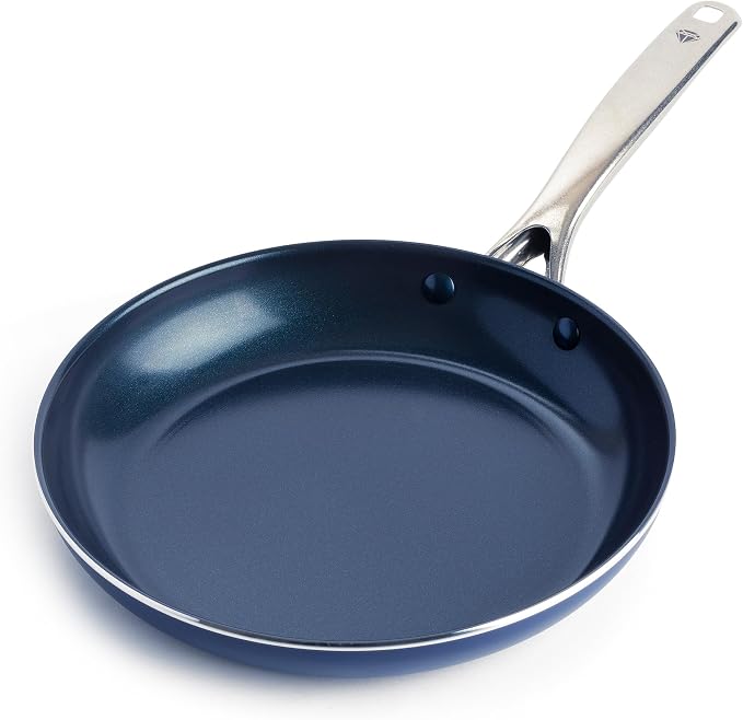 Blue Diamond 14" Nonstick Frying Pan Skillet, Diamond Infused PFAS & PTFE-Free Ceramic Pot, Dishwasher & Oven Safe, Stay Cool Handle, Durable Non Toxic Metal Utensil Safe, Family Jumbo Pan, Blue