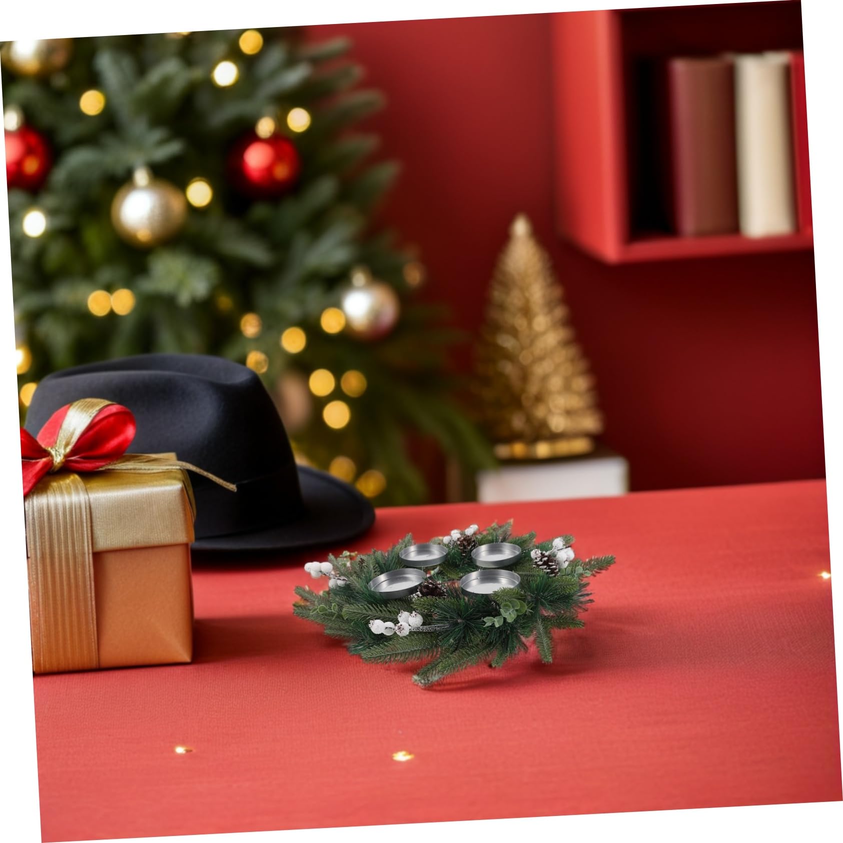 Gatuida Decoración de Guirnalda Navideña con Soporte para Velas, Piñas y Bayas Artificiales para Velas, Guirnalda Natal y Adorno de Candelabros para Temporada de Adviento