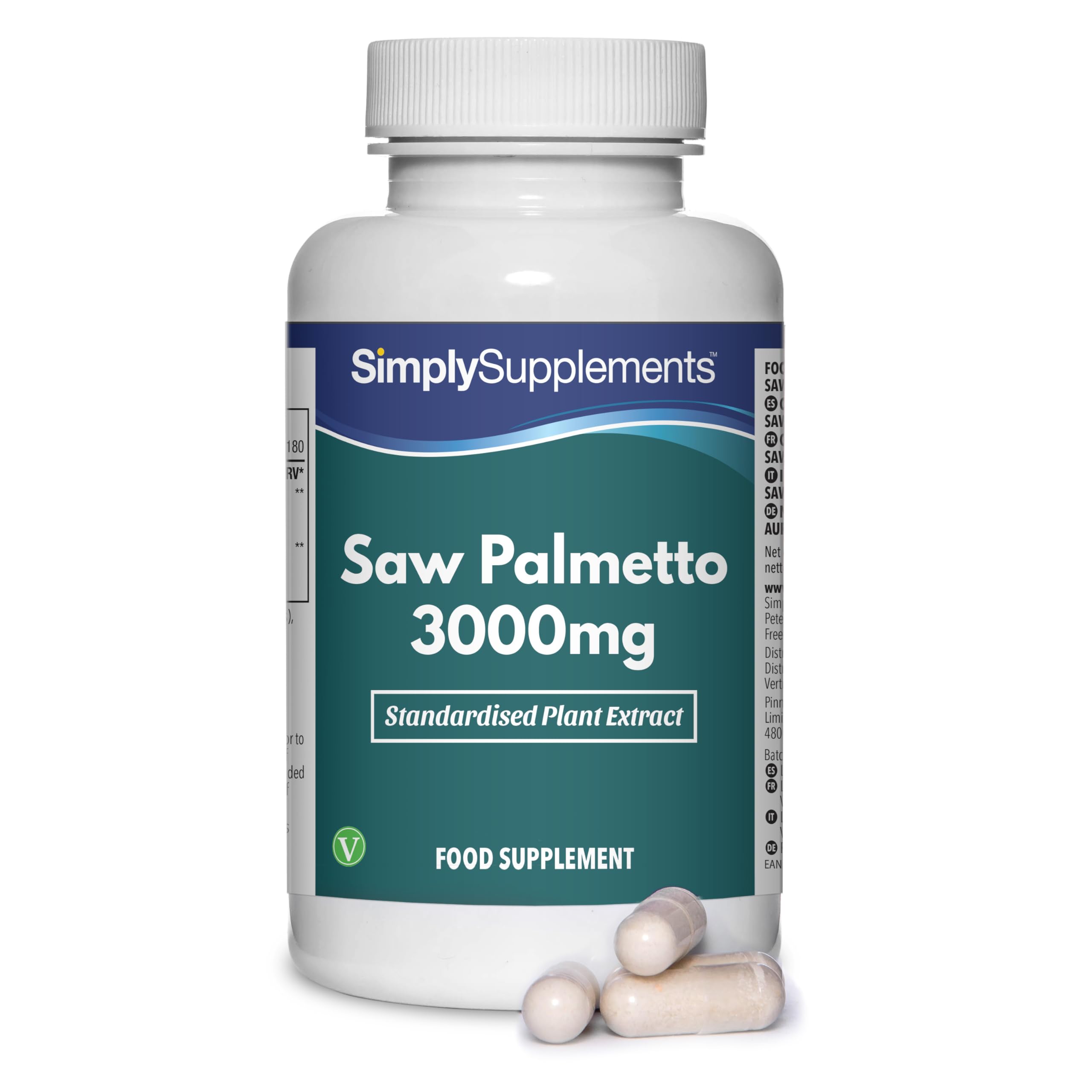 Capsule di Saw Palmetto 3000mg | Estratto Standardizzato ad Alta Potenza | Vegano & Senza Lattosio | 180 Capsule (Scorta di 6 Mesi) | Prodotto nel Regno Unito secondo gli Standard GMP