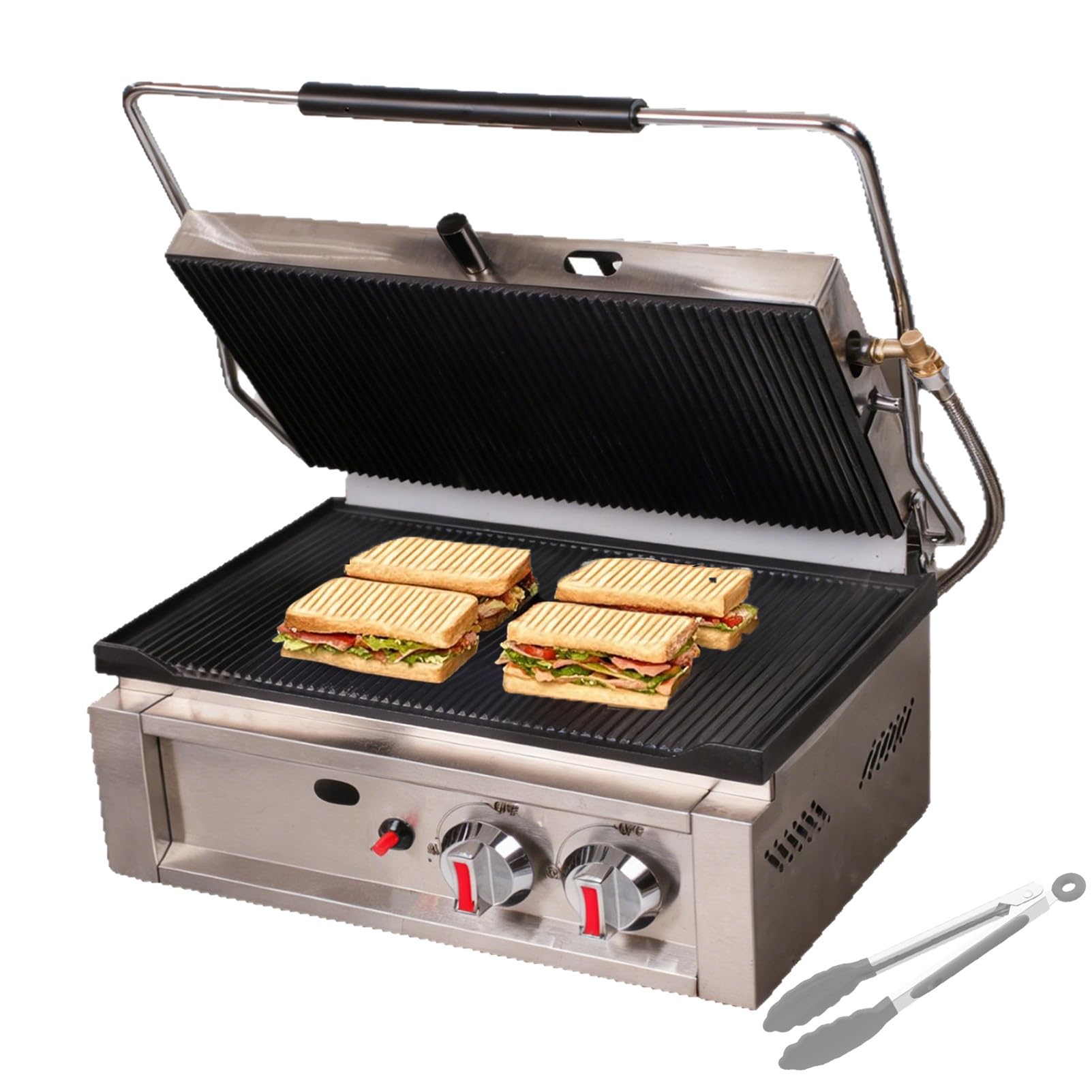 Elektryczny Grill Do Panini, Profesjonalny Opiekacz Do Kanapek Z Rowkowaną PłYtą, Grill Kontaktowy Z NieprzywierająCą PowłOką GasHeating